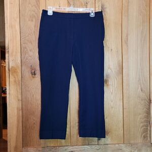 Ann Taylor Cropped Cuffed High Rise Straight Leg Dress Pants 10 Petite Navy Blue